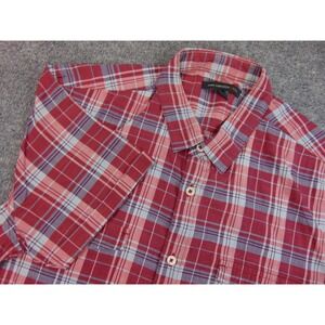 John Varvatos USA Shirt Mens Large Short Sleeve Red Plaid Button Up Rocker